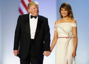 President Donald Trump and first lady Melania Trump arrive at the Freedom Inaugural Ball at the Washington Convention Center January 20, 2017 in Washington, D.C.