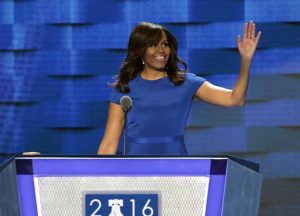 PHILADELPHIA, PA - JULY 25: First lady Michelle Obama waves to the crowd before delivering remarks on the first day of the Democratic National Convention at the Wells Fargo Center, July 25, 2016 in Philadelphia, Pennsylvania. An estimated 50,000 people are expected in Philadelphia, including hundreds of protesters and members of the media. The four-day Democratic National Convention kicked off July 25. (Image: Getty)