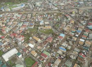 Aftermath of Hurricane Maria: Aerial view of part of Roseau, the capital city of Dominica