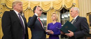 Steven Mnuchin being sworn in as the United States Secretary of the Treasury. Date 13 February 2017
