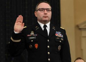 WASHINGTON, DC - NOVEMBER 19: National Security Council Director for European Affairs Lt. Col. Alexander Vindman is sworn in to testify before the House Intelligence Committee in the Longworth House Office Building on Capitol Hill November 19, 2019 in Washington, DC.