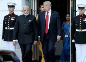 WASHINGTON, DC - JUNE 26: U.S. President Donald Trump escorts Indian Prime Minister Narendra Modi as Modi departs the White House June 26, 2017 in Washington, DC. Trump and Modi had a series of meetings throughout the day to discuss a range of bilateral issues.