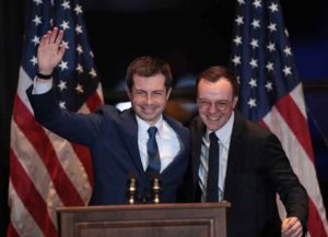 OUTH BEND, INDIANA - MARCH 01: With his husband Chasten by his side, former South Bend, Indiana Mayor Pete Buttigieg announces he is ending campaign to be the Democratic nominee for president during a speech at the Century Center on March 01, 2020 in South Bend, Indiana. Buttigieg was the first openly-gay candidate for president.