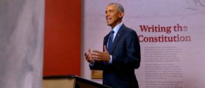 Former President Barack Obama speaks at the 2020 DNC