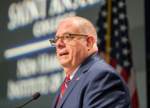 MANCHESTER, NH - APRIL 23: Maryland Governor Larry Hogan speaks at the New Hampshire Institute of Politics as he mulls a Presidential run on April 23, 2019 in Manchester, New Hampshire. (Image: Getty)