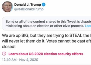 Twitter Places Warnings On Trump's 'Misleading' Election Tweetstorm