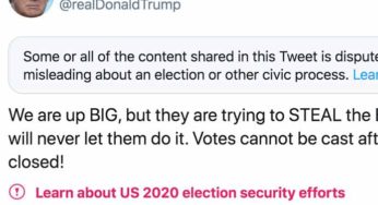 Twitter Places Warnings On Trump’s ‘Misleading’ Election Tweetstorm