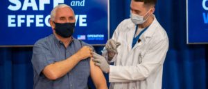 WASHINGTON, DC - DECEMBER 18: U.S. Vice President Mike Pence receives a COVID-19 vaccine to promote the safety and efficacy of the vaccine at the White House on December, 18, 2020 in Washington, DC.