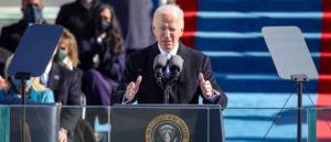 WASHINGTON, DC - JANUARY 20: U.S. President Joe Biden delivers his inaugural address on the West Front of the U.S. Capitol on January 20, 2021 in Washington, DC. During today's inauguration ceremony Joe Biden becomes the 46th president of the United States. (Photo by Rob Carr/Getty Images)