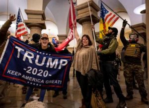 WASHINGTON, DC - JANUARY 6: Supporters of US President Donald Trump protest inside the US Capitol on January 6, 2021, in Washington, DC. - Demonstrators breeched security and entered the Capitol as Congress debated the 2020 presidential election Electoral Vote Certification. (Photo by Brent Stirton/Getty Images)