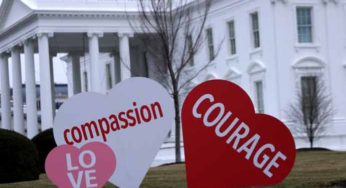 First Lady Jill Biden Places Giant Hearts On White Lawn For Valentine’s Day