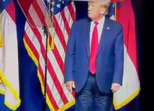 Donald Trump appears to wear pants backwards at N.C. GOP convention (Image: YouTube)