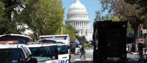 WASHINGTON, DC - AUGUST 19: US Capitol Police respond to a report of an explosive device in a pickup truck near the Library of Congress on Capitol Hill, August 19, 2021 in Washington, DC. The area around the building has been evacuated (Photo by Win McNamee/Getty Images)