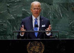 NEW YORK, NEW YORK - SEPTEMBER 21: U.S. President Joe Biden addresses the 76th Session of the U.N. General Assembly on September 21, 2021 at U.N. headquarters in New York City. More than 100 heads of state or government are attending the session in person, although the size of delegations is smaller due to the Covid-19 pandemic. (Photo by Eduardo Munoz-Pool/Getty Images)