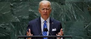 NEW YORK, NEW YORK - SEPTEMBER 21: U.S. President Joe Biden addresses the 76th Session of the U.N. General Assembly on September 21, 2021 at U.N. headquarters in New York City. More than 100 heads of state or government are attending the session in person, although the size of delegations is smaller due to the Covid-19 pandemic. (Photo by Eduardo Munoz-Pool/Getty Images)