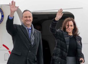 PARIS, FRANCE - NOVEMBER 13: United States Vice President Kamala Harris and her husband Douglas Emhoff are seen leaving France at Orly Airport on November 13, 2021 in Paris, France. The Vice President has been in Paris for five days, during which time she has attended several official events, including the Armistice Day commemoration, and met with French President Emmanuel Macron. (Photo by Marc Piasecki/Getty Images)