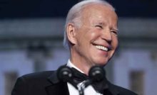 U.S. President Joe Biden attends the White House Correspondents' Association (WHCA) dinner in Washington, D.C., U.S., on Saturday, April 30, 2022. The annual dinner raises money for WHCA scholarships and honors the recipients of the organization's journalism awards. Photographer: Jim Lo Scalzo/EPA/Bloomberg via Getty Images