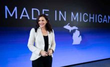 LANSING, MI - JANUARY 25: Michigan Governor Gretchen Whitmer poses for a photo after an event at which General Motors announced they are making a $7 billion investment, the largest in the company's history, in electric vehicle and battery production in the state of Michigan on January 25, 2022 in Lansing, Michigan. The investment will be used at 4 facilities in Michigan and will create 4,000 jobs. (Photo by Bill Pugliano/Getty Images)