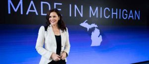 LANSING, MI - JANUARY 25: Michigan Governor Gretchen Whitmer poses for a photo after an event at which General Motors announced they are making a $7 billion investment, the largest in the company's history, in electric vehicle and battery production in the state of Michigan on January 25, 2022 in Lansing, Michigan. The investment will be used at 4 facilities in Michigan and will create 4,000 jobs. (Photo by Bill Pugliano/Getty Images)