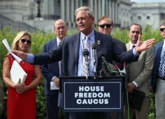 WASHINGTON, DC - AUGUST 23: U.S. Rep. Ralph Norman (R-SC) speaks at a news conference on the infrastructure bill with fellow members of the House Freedom Caucus, outside the Capitol Building on August 23, 2021 in Washington, DC. The group criticized the bill for being too expensive and for supporting special interests. (Photo by Kevin Dietsch/Getty Images)
