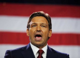 TAMPA, FL - NOVEMBER 08: Florida Gov. Ron DeSantis gives a victory speech after defeating Democratic gubernatorial candidate Rep. Charlie Crist during his election night watch party at the Tampa Convention Center on November 8, 2022 in Tampa, Florida. DeSantis was the projected winner by a double-digit lead. (Photo by Octavio Jones/Getty Images)