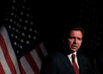 MIDLAND, MI - APRIL 06: Florida Gov. Ron DeSantis speaks at the Midland County Republican Party Dave Camp Spring Breakfast on April 6, 2023 in Midland, Michigan. While in Michigan, DeSantis will also visit Hillsdale College, a small, Christian liberal arts school. (Photo by Chris duMond/Getty Images)
