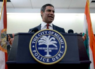 MIAMI, FLORIDA - JUNE 12: City of Miami Mayor Francis Suarez speaks to the media at the Miami Police Department about former President Donald Trump's appearance at the Wilkie D. Ferguson Jr. United States Federal Courthouse on June 12, 2023 in Miami, Florida. A federal grand jury has indicted Trump as part of special counsel Jack Smith’s investigation into Trump's handling of classified documents and will report to the federal courthouse on Tuesday. (Photo by Joe Raedle/Getty Images)