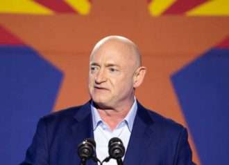 TUCSON, AZ - NOVEMBER 03: Democratic U.S. Senate candidate Mark Kelly speaks to supporters during the Election Night event at Hotel Congress on November 3, 2020 in Tucson, Arizona. Kelly is running against Republican U.S. Senate candidate Sen. Martha McSally (R-AZ) for Arizona's Senate seat and is hoping to join fellow Democrat Sen. Kyrsten Sinema in the historically Republican state. (Photo by Courtney Pedroza/Getty Images)