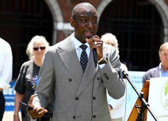 NEW YORK, NEW YORK - JUNE 01: Yusef Salaam speaks as Stonyfield Organic Announces the Transition of Eight NYC Parks to Organic Maintenance by 2025 as Part of the StonyFIELDS Initiative on June 01, 2023 in New York City. (Photo by Dave Kotinsky/Getty Images for Stonyfield)