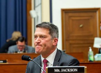 WASHINGTON, DC - SEPTEMBER 29: Rep. Ronny Jackson (R-TX) reacts after asking Gen. Mark A. Milley, Chairman of the Joint Chiefs of Staff if he would resign during a House Armed Services Committee hearing on Ending the U.S. Military Mission in Afghanistan in the Rayburn House Office Building at the U.S. Capitol on September 29, 2021 in Washington, DC. (Photo by Rod Lamkey-Pool/Getty Images)
