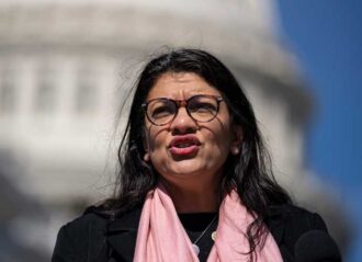 WASHINGTON, DC - MARCH 9: Rep. Rashida Tlaib (D-MI) speaks during a news conference about the Justice For All Act outside the U.S. Capitol March 9, 2023 in Washington, DC. The bill, introduced by Rep. Tlaib, aims to strengthen anti-discrimination laws. (Photo by Drew Angerer/Getty Images)