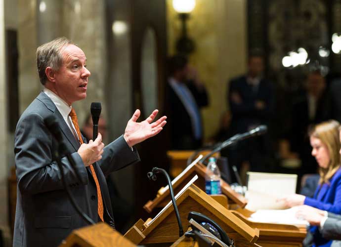 MADISON, WI - DECEMBER 04: Wisconsin Assembly Speaker Robin Vos (R-Burlington) addresses the Assembly during a contentious legislative session on December 4, 2018 in Madison, Wisconsin. Wisconsin Republicans are trying to pass a series of proposals that will weaken the authority of Gov.-elect Tony Evers and incoming Democratic Attorney General Josh Kaul. (Photo by Andy Manis/Getty Images)