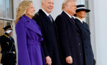 WASHINGTON, DC - JANUARY 20: First lady Jill Biden, U.S. President Joe Biden, U.S. President-elect Donald Trump and Melania Trump stand together ahead of his Inauguration, at the White House on January 20, 2025 in Washington, DC. Donald Trump takes office for his second term as the 47th president of the United States. (Photo by Anna Moneymaker/Getty Images)