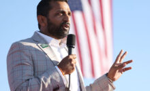 MINDEN, NEVADA - OCTOBER 08: Former Chief of Staff to the Department of Defense Kash Patel speaks during a campaign rally at Minden-Tahoe Airport on October 08, 2022 in Minden, Nevada. Former U.S. President Donald Trump held a campaign style rally for Nevada GOP candidates ahead of the state's midterm election on November 8th. (Photo by Justin Sullivan/Getty Images)