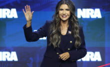 INDIANAPOLIS, INDIANA - APRIL 14: South Dakota Governor Kristi Noem speaks to guests at the 2023 NRA-ILA Leadership Forum on April 13, 2023 in Indianapolis, Indiana. The forum is part of the National Rifle Association’s Annual Meetings & Exhibits which begins today and runs through Sunday. (Photo by Scott Olson/Getty Images)