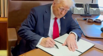 VIDEO: Trump Signs Gulf Of America Proclamation En Route To Super Bowl