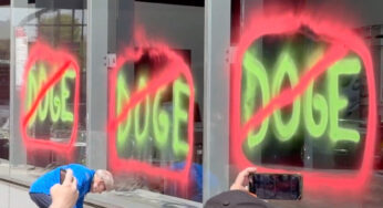 VIDEO: Climate Activists Spray Paint NYC Tesla Showroom On Earth Day