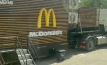 Mobile McDonald installed in Saudi Arabia for Trump's visit (Image: Mike Wagenheim, i24NEWS via Storyful)