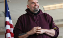 LEMONT FURNACE, PENNSYLVANIA - MAY 10: Pennsylvania Lt. Gov. John Fetterman campaigns for U.S. Senate at a meet and greet at Joseph A. Hardy Connellsville Airport on May 10, 2022 in Lemont Furnace, Pennsylvania. Fetterman is the Democratic primary front runner in a field that includes U.S. Rep. Conor Lamb and state Sen. Malcolm Kenyatta in the May 17 primary vying to replace Republican Sen. Pat Toomey, who is retiring. (Photo by Michael M. Santiago/Getty Images)