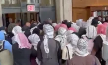 Pro-Palestine protesters face off with public safety officers at Columbia University (Image: Columbia Jewish & Israeli Students via Storyful)